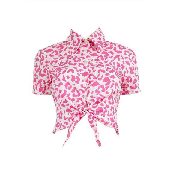 Vintage Dolce & Gabbana Sz M pink animal print tie front crop top - Picture 1 of 8